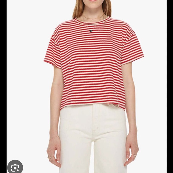 MOTHER denim Big Shot Oversized Red Striped Women's Tee - Picture 1 of 7